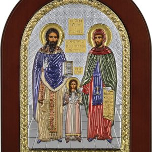 Сребърна цветна икона Свети новомъченици Рафаил, Николай и Ирина, MA/E1144DX-C, 10x14см - Image 1