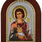 Сребърна цветна икона с бяла рамка на Свети Спиридон, MB/E1111/WH-OXC, 4×6см  |  Икони
