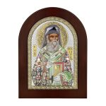Сребърна цветна икона с бяла рамка на Свети Спиридон, MB/E1111/WH-OXC, 4×6см  |  Икони