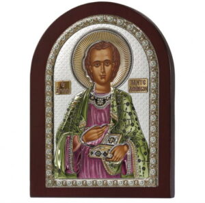 Сребърна цветна икона Свети Панталеймон, MA/E1120AX-C, 20x26см - Image 1