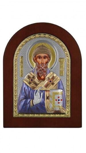 Сребърна цветна икона на Свети Спиридон, MA/E1111EX-C        7,5×9,5см  |  Икони