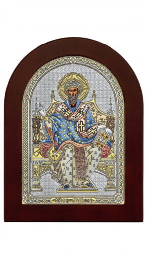 Сребърна цветна икона на Свети Спиридон на трон, MA/E1122EX-C            7,5x9,5см - Image 1