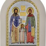 Сребърна цветна икона с бяла рамка Свети Димитър, MA/E1130/WH-BXC, 15×21см  |  Икони