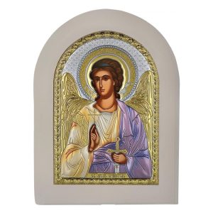 Сребърна икона с цветове върху бяло дърво Ангел Пазител, MA/E1126/WH-BXC 15×21см  |  Икони