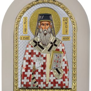 Сребърна цветна икона с бяла рамка Св. Дионисий,  MA/E1145/WH-EXC 7,5×9,5см  |  Икони