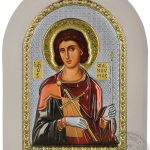 Сребърна цветна икона на Свети Спиридон на трон, MA/E1122EX-C            7,5×9,5см  |  Икони
