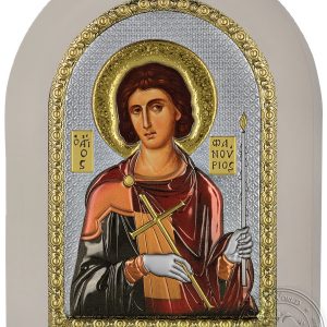 Сребърна цветна икона с бяла рамка на Свети Фанурий, MA/E1139/WH-AXC, 20×26см  |  Икони