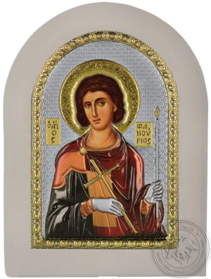 Сребърна цветна икона с бяла рамка на Свети Фанурий,  MA/E1139/WH-DXC, 10×14см  |  Икони