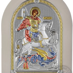 Сребърна цветна икона с бяла рамка  Свети Георги, MA/E1530/WH-MXC, 18×24см  |  Икони