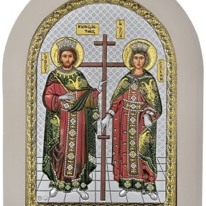 Сребърна цветна икона с бяла рамка Св. Константин и Елена, MA/E1146/WH-BXC, 15×21см  |  Икони