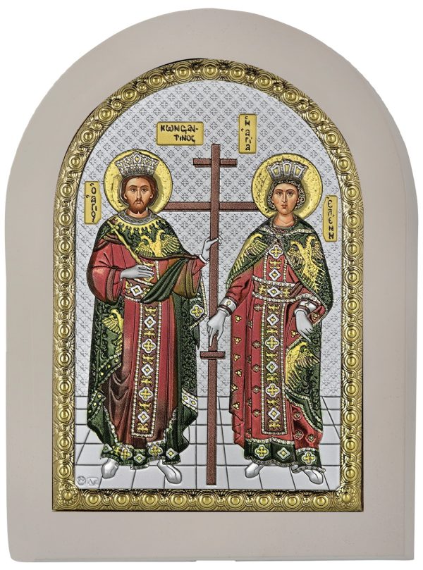 Сребърна цветна икона с бяла рамка Св. Константин и Елена, MA/E1146/WH-BXC, 15×21см | HappyMarket.bg Сребърна цветна икона с бяла рамка Св. Константин и Елена, MA/E1146/WH-BXC, 15×21см | Икони