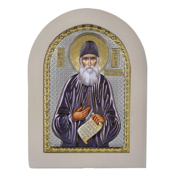 Сребърна цветна икона с бяла рамка Св. Паисий, MA/E1127DX 10×14см | HappyMarket.bg Сребърна цветна икона с бяла рамка Св. Паисий, MA/E1127DX 10×14см | Икони