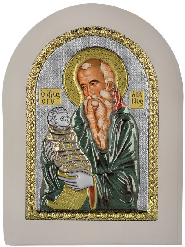Сребърна икона с цвят и бяла рамка Св. Стилиян, MA/E1138/WH-DXC, 10×14см | HappyMarket.bg Сребърна икона с цвят и бяла рамка Св. Стилиян, MA/E1138/WH-DXC, 10×14см | Икони