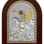 Сребърна цветна икона с бяла рамка Свети новомъченици Рафаил, Николай и Ирина, MA/E1144/WH-VXC, 25×33см  |  Икони