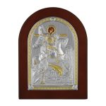 Сребърна цветна икона с бяла рамка Свети Димитър, MA/E1130/WH-BXC, 15×21см  |  Икони