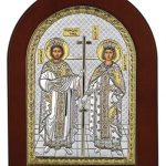 Сребърна цветна икона с бяла рамка на Св. Николай Чудотворец, MA/E1108/WH-EXC 7,5×9,5см  |  Икони