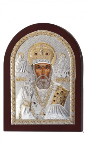 Сребърна икона на Св. Николай Чудотворец, MA/E1108DX, 10×14см  |  Икони