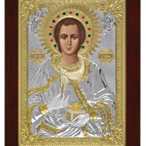 Сребърна икона Свети Панталеймон, MA/E1140AX, 20×26см  |  Икони