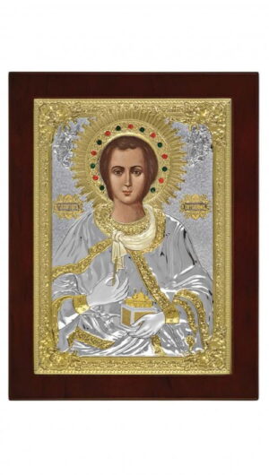 Сребърна икона Свети Панталеймон, MA/E1140DX, 10×14см  |  Икони