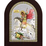 Сребърна цветна икона с бяла рамка Свети новомъченици Рафаил, Николай и Ирина, MA/E1144/WH-BXC, 15×21см  |  Икони
