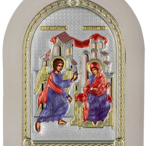 Сребърна цветна икона с бяла рамка Благовещение, MA/E1117/WH-AXC, 20x26см - Image 1