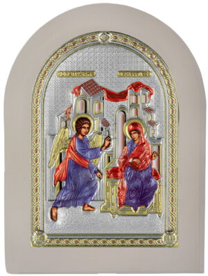 Сребърна цветна икона с бяла рамка Благовещение,MA/E1117/WH-VXC 25×33см | HappyMarket.bg Сребърна цветна икона с бяла рамка Благовещение,MA/E1117/WH-VXC 25×33см | Икони