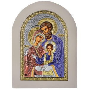 Сребърна цветна икона с бяла рамка Светото Семейство, MA/E1105/WH-DXC, 10×14см  |  Икони