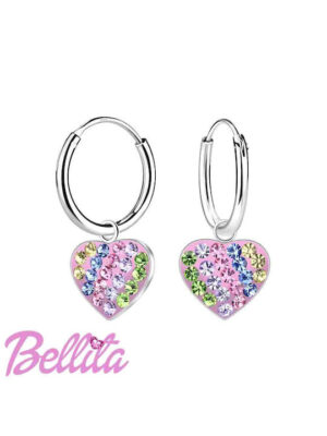 Детски сребърни обеци Цветно сърце тип халка  |  Деца