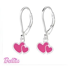 Детските сребърни обеци „Розови сърца“ тип лостче  |  Деца