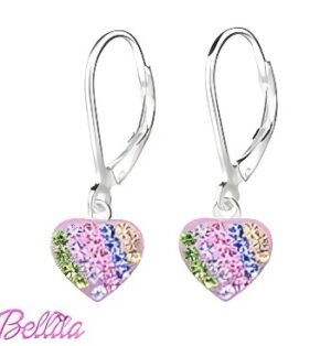 Детските сребърни обеци „Цветно сърце“ тип лостче  |  Деца