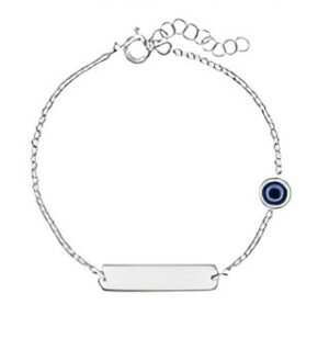 Сребърна детска гривна със синьо око и плочка за гравиране | HappyMarket.bg Сребърна детска гривна със синьо око и плочка за гравиране | Деца
