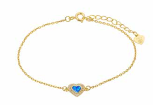 Позлатена сребърна гривна Сърце с опал и цирконии  |  Бижута