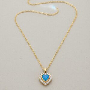 Позлатено сребърно колие Сърце с опал и цирконии 1 Позлатено сребърно колие Сърце с опал и цирконии – нежен блясък и любов