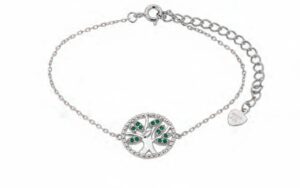 Луксозна сребърна гривна Дървото на живота със зелени цирконии от сребро 925