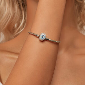 Сребърна гривна тип Пандора с Ръката на Фатима – Стилен подарък за всяка жена