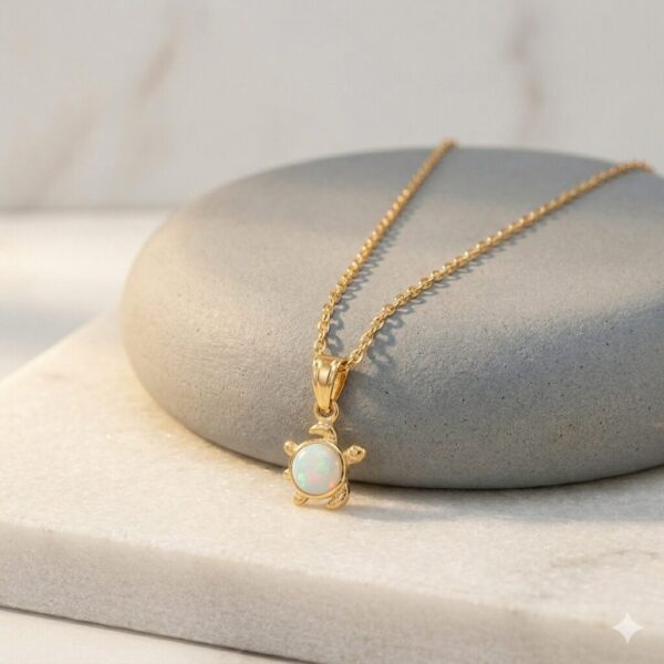 Позлатено сребърно колие костенурка с опал  |  Бижута