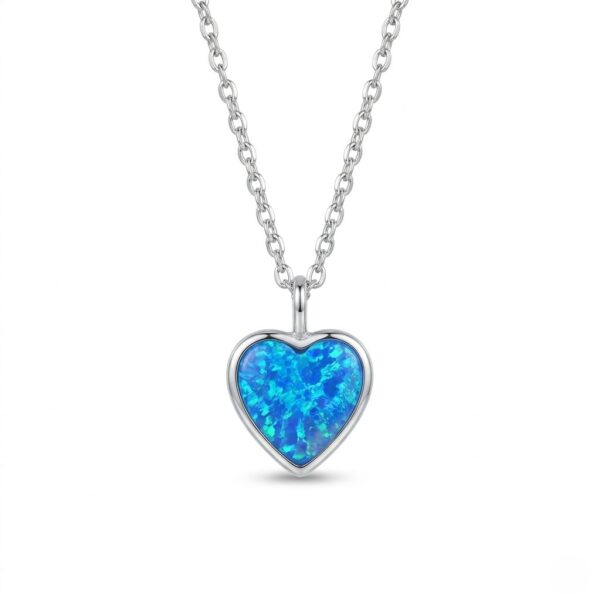 Сребърно колие сърце с опал  |  Бижута