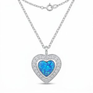 Сребърно колие сърце с опал и цирконии | HappyMarket.bg Сребърно колие сърце с опал и цирконии | Бижута