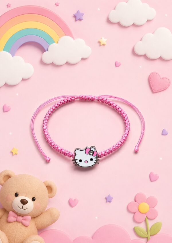 Детска гривна Hello Kitty с розов плетен конец | HappyMarket.bg Детска гривна Hello Kitty с розов плетен конец | Детски бижута