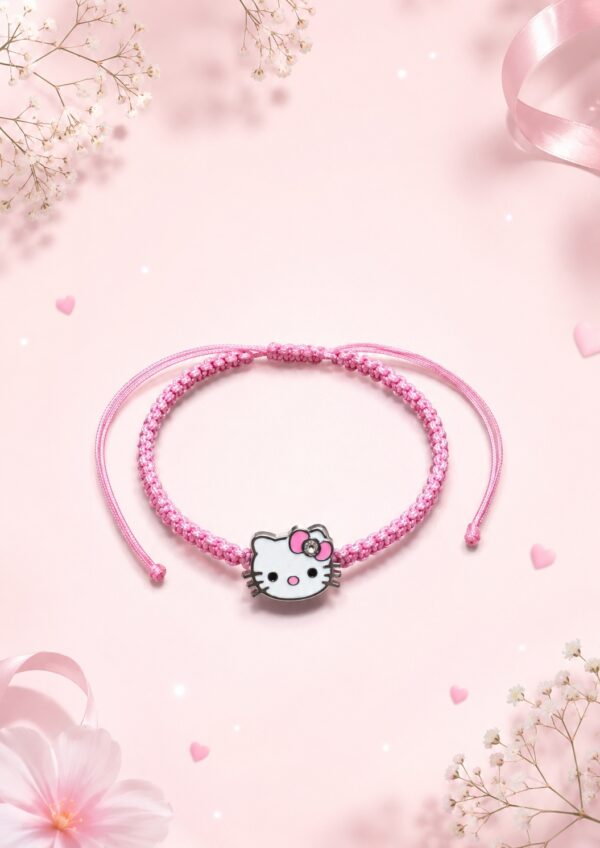 Детска гривна Hello Kitty с розов плетен конец | HappyMarket.bg Детска гривна Hello Kitty с розов плетен конец | Детски бижута