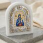Икона на Света Петка Света Параскева със сребърен и златен обков и бяла рамка