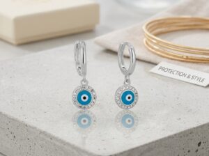 Сребърни висящи обеци „Синьо око“ | HappyMarket.bg Сребърни висящи обеци „Синьо око“ | Бижута